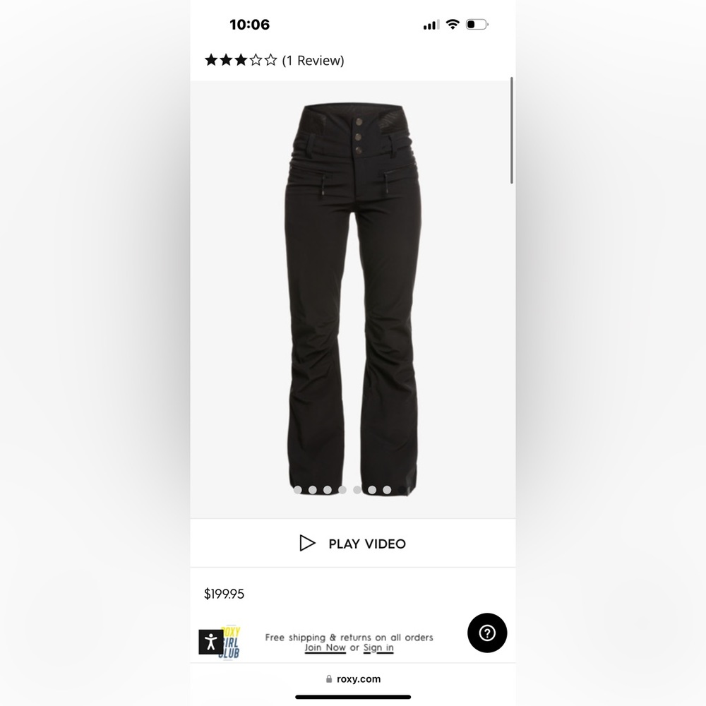 Roxy Rising High Shell snow pants